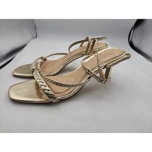Jewel BADGLEY MISCHKA Ankle Wrap Strap Light Gold Low Heels Size 8.5